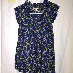 Super cute navy blue bird/vine print blouse by Anthropologie Porridge size 0!!!